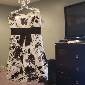 Ruby Rox Strapless Black and White Foral Dress